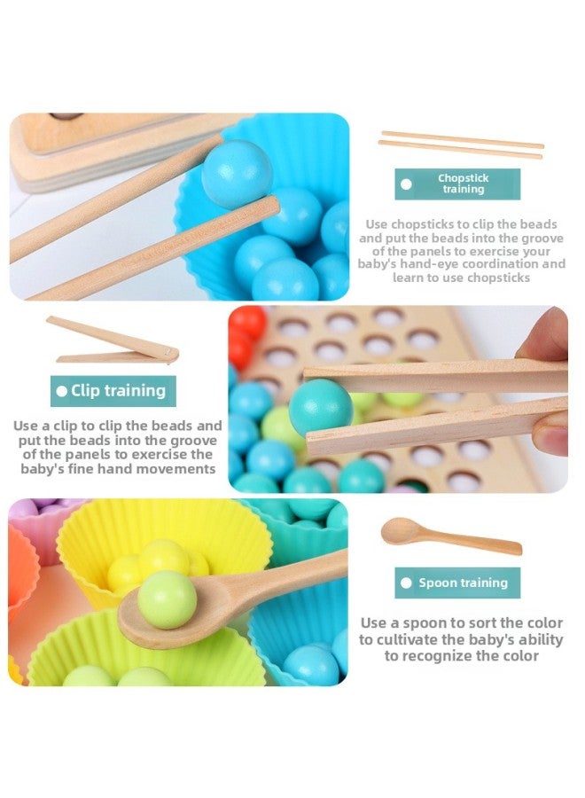 Children's Practice With Chopsticks Beads Jigsaw Puzzle Children's Wooden Early Education Puzzle Hand-eye Coordination Toys Wholesale-Color:Use Chopsticks To Hold Beads - Image 4